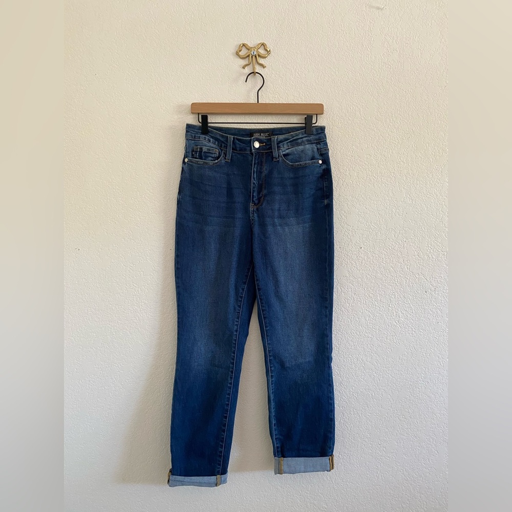 Judy Blue Jeans Womens Size 7/28 Boyfriend Fit Rolled Cuff High Rise